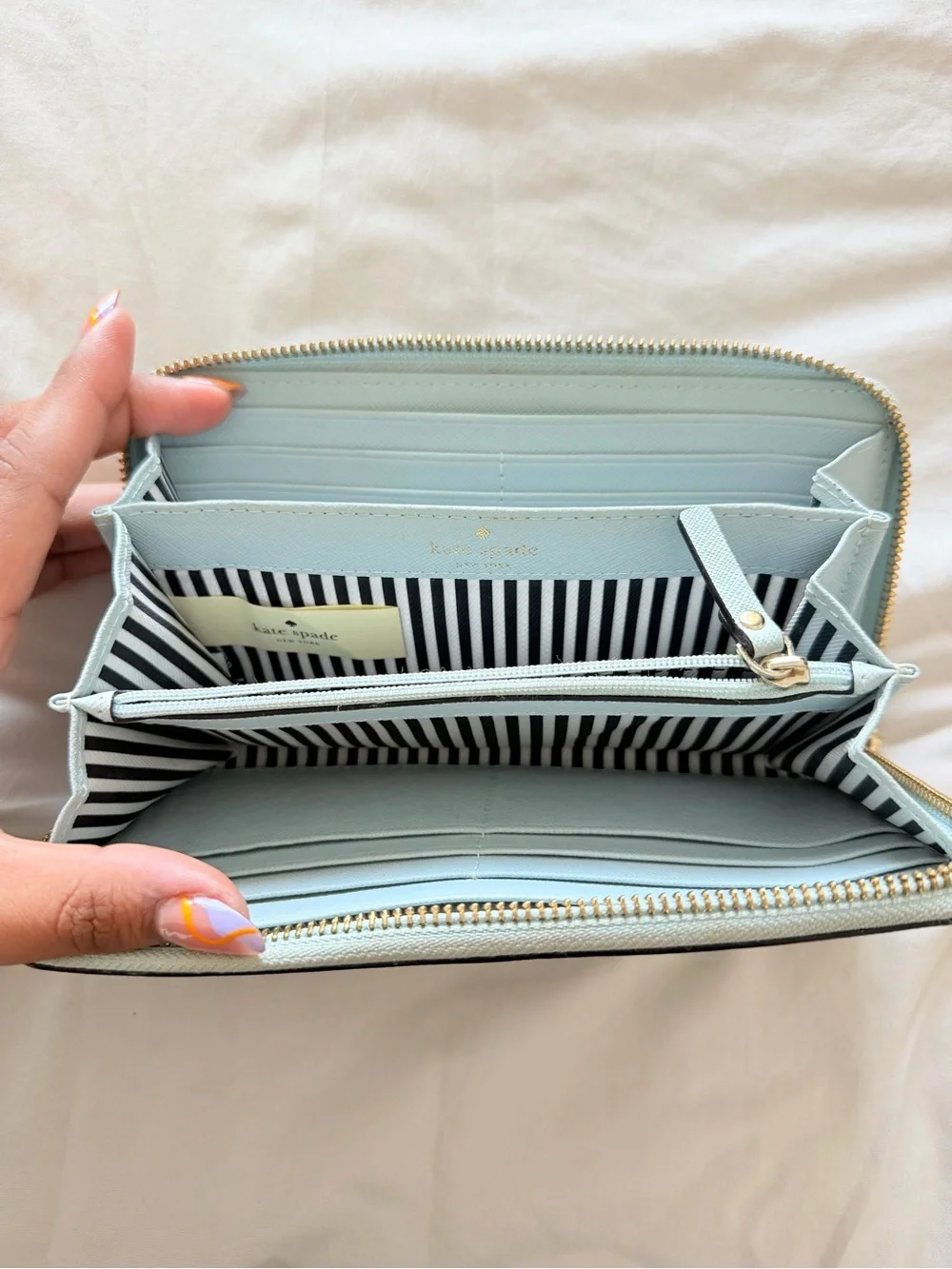 kate spade Powder Blue Zip-Around Wallet with Gold Hardware